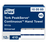 Tork lehtkätepaber H5 PeakServe Continuous® valge 1-kihilne 410 lehte/pakis