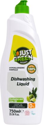 Just Green Organic käsinõudepesuvahend eukalüpti- ja laimiõliga 750 ml